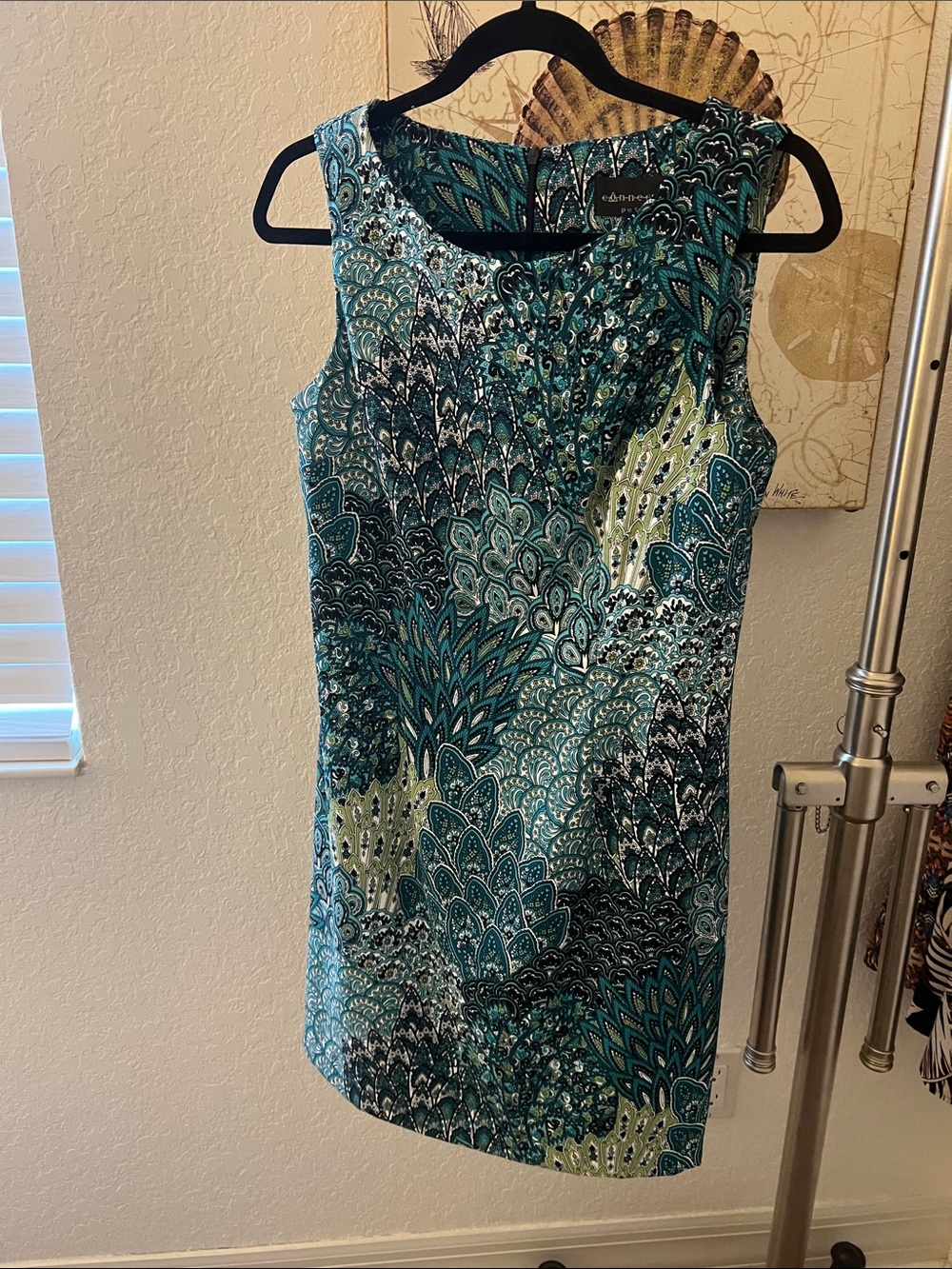 Connected Apparel Petite Teal & Navy Paisley Sheath Dress